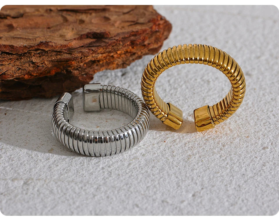 anel minimalista 18k pvd banhado metal clássico textura jóias anillo bijoux