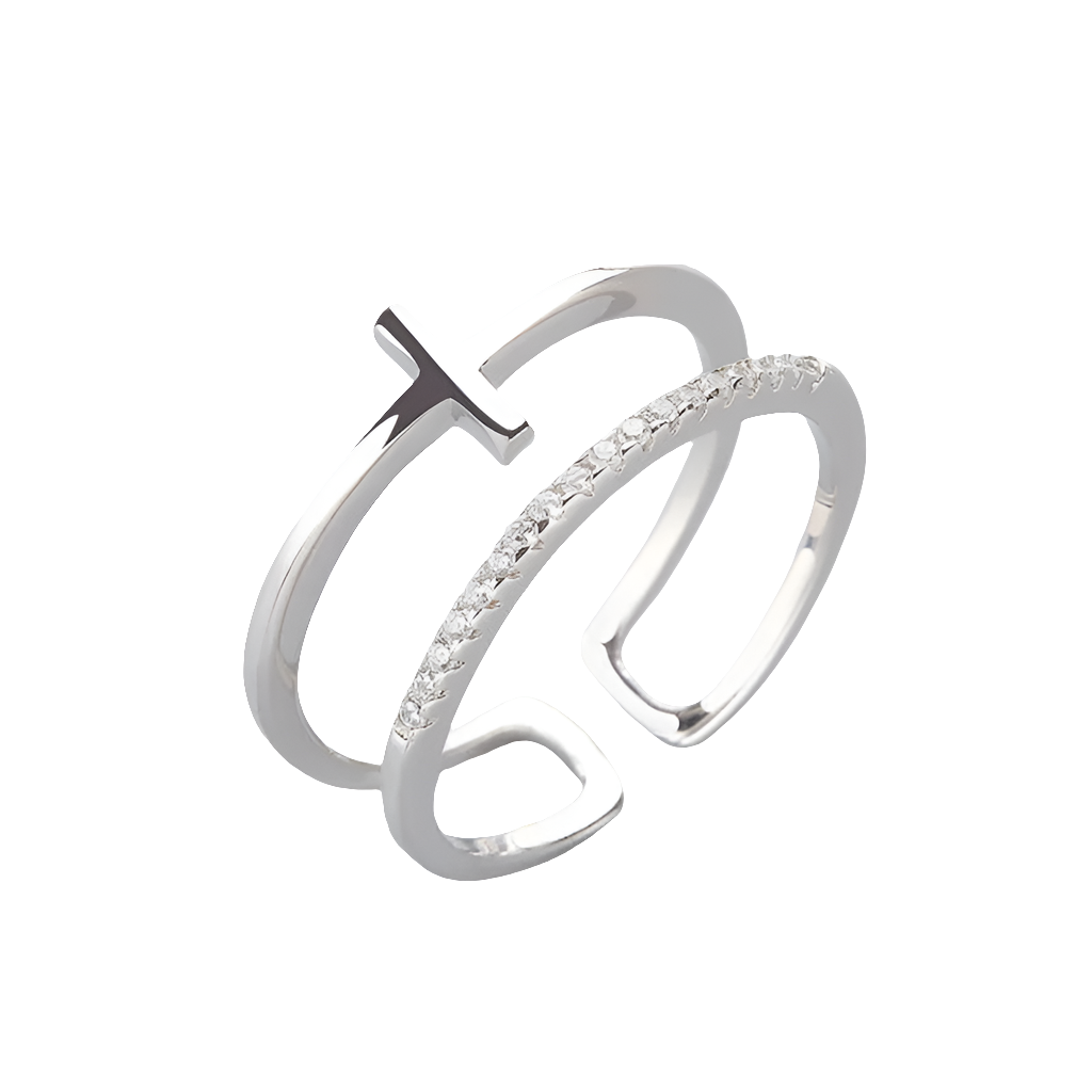 Anel Duplo com Cruz e Zircônio Brilhante