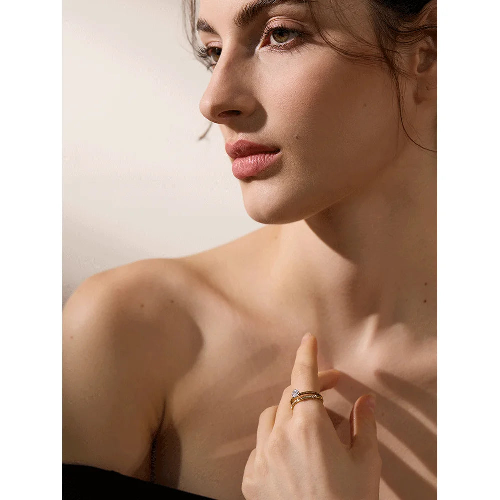 Anel Dupla Camada com Zircônia Cúbica