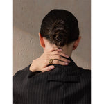 Anel de metal de aço inoxidável, camada dupla geométrica fundida de alta qualidade, textura resistente à água, joias diárias da moda