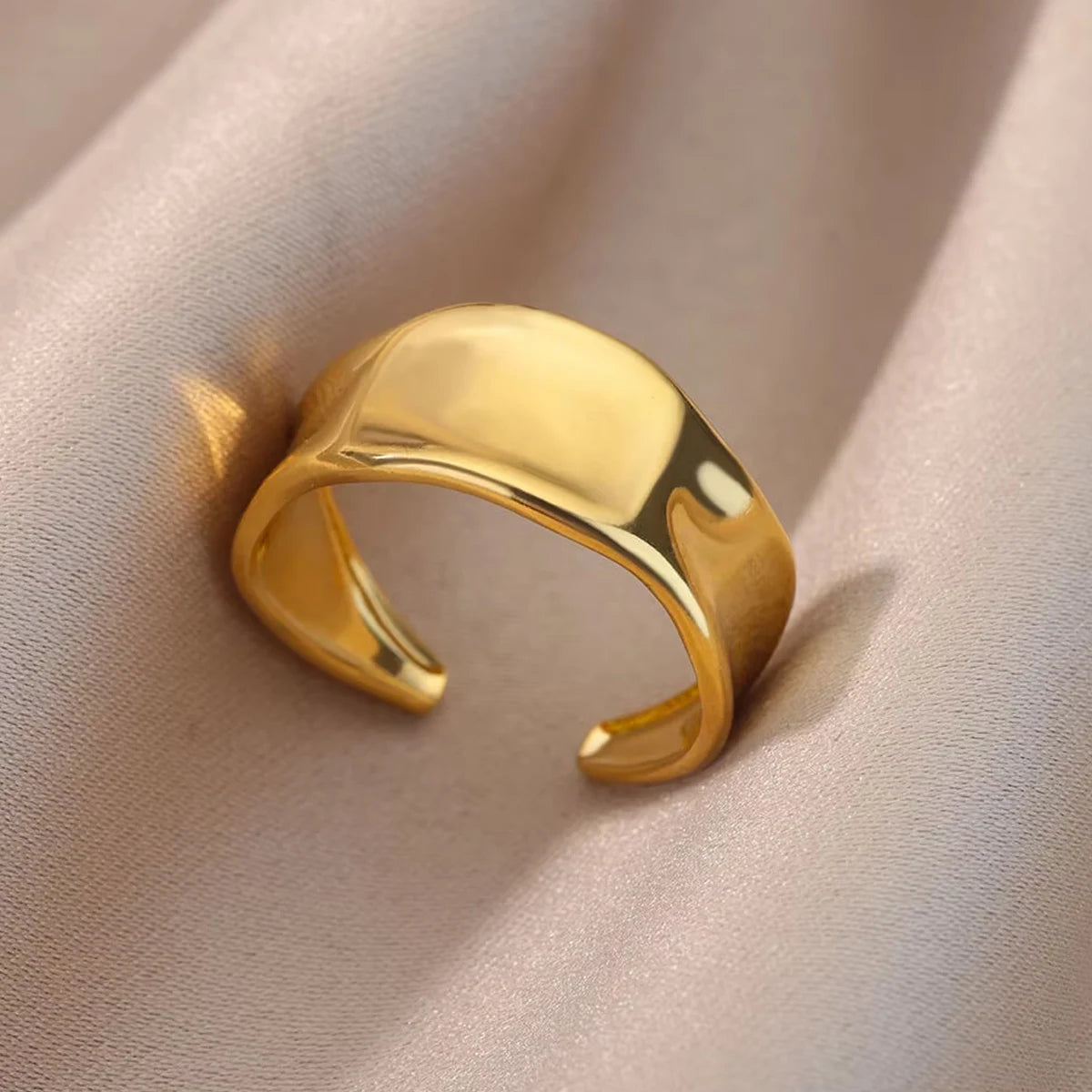 Anel feminino com abertura geométrica irregular, metal dourado, textura dourada, casal, anel de casamento, joias da moda