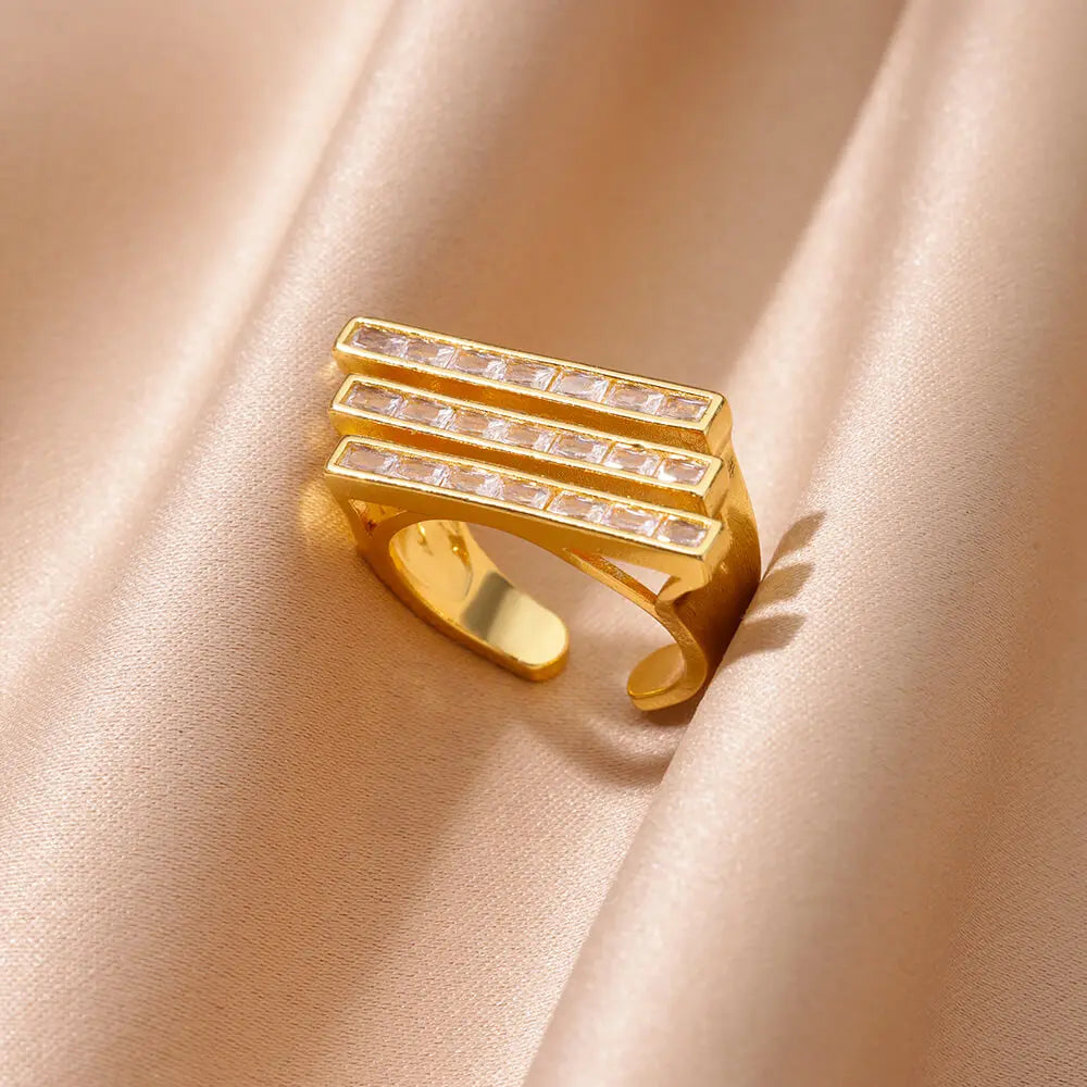 Anéis geométricos, cor dourada, anel de casamento ajustável, joias estéticas