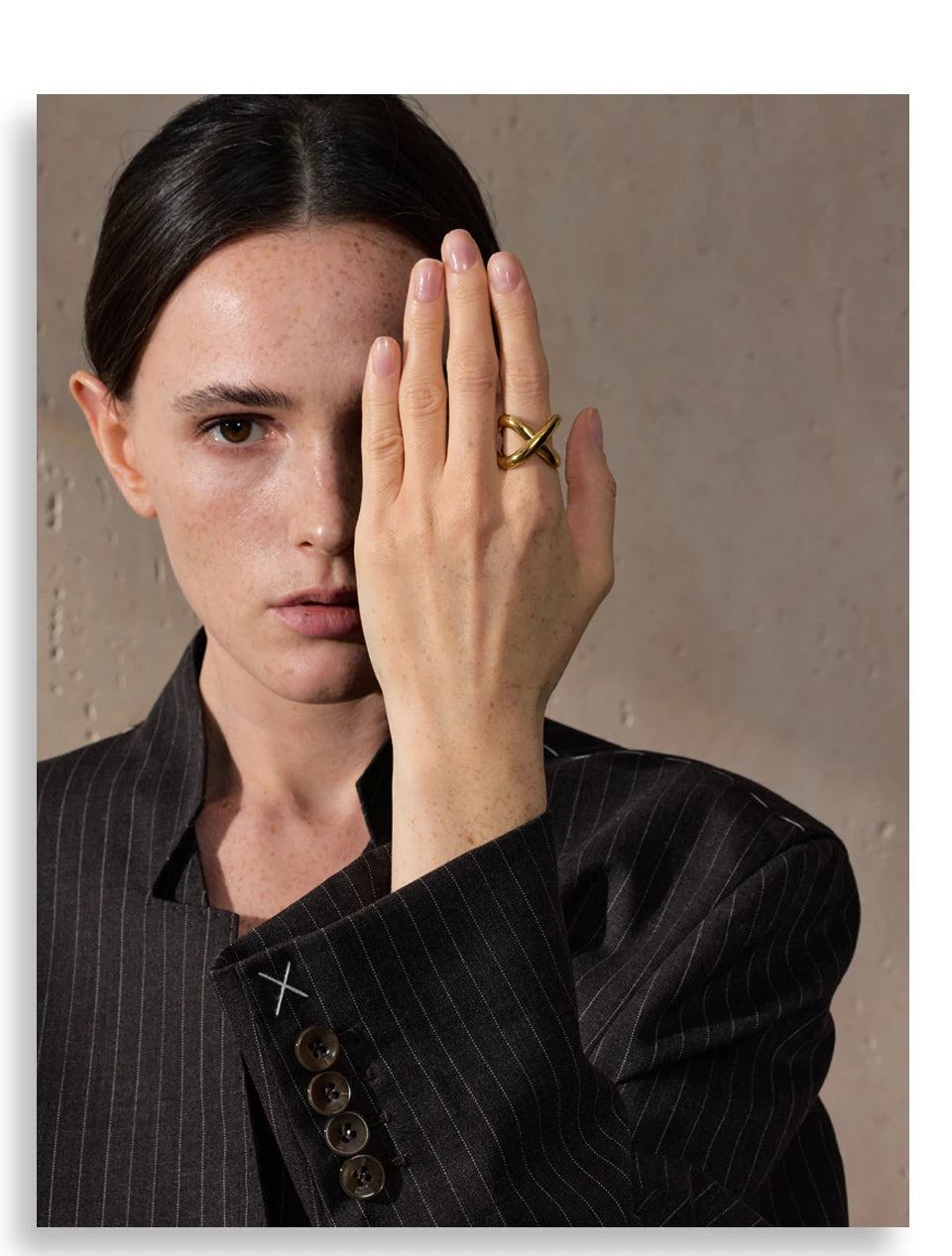 Yhpup 6789 # Anel de dedo geométrico em forma de X de aço inoxidável banhado a PVD à prova d'água metal liso joias polidas feitas à mão