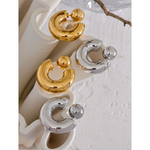 Brincos redondos grossos em forma de C de aço inoxidável, joias incomuns, textura de metal à prova d'água, acessórios atraentes para mulheres