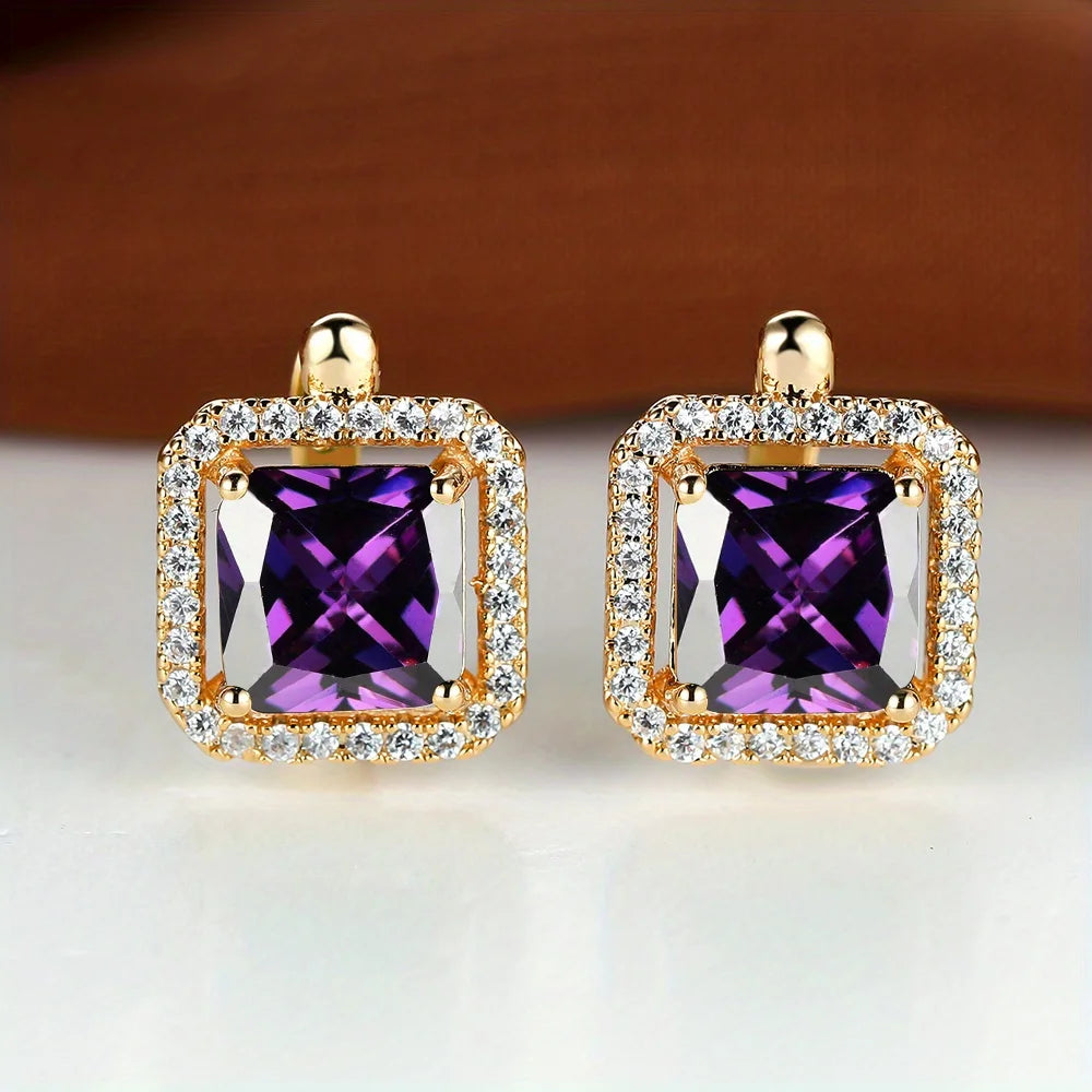 Pedra quadrada verde zircãobrincoscor de ouro pequenos brincos para jóias femininas