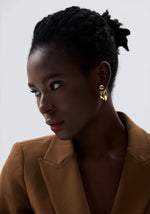 Brincos redondos grossos em forma de C de aço inoxidável, joias incomuns, textura de metal à prova d'água, acessórios atraentes para mulheres, presente