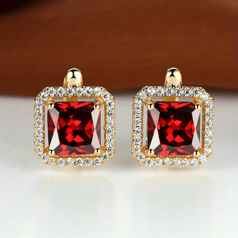 Pedra quadrada verde zircão brincos bonito feminino cristalbrincos cor de ouro pequenos brincos para jóias femininas