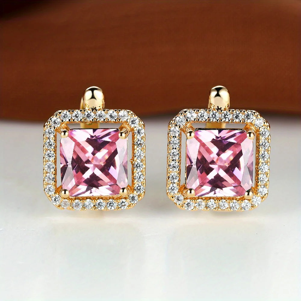 Pedra quadrada verde zircão brincos cor de ouro pequenos brincos para jóias femininas