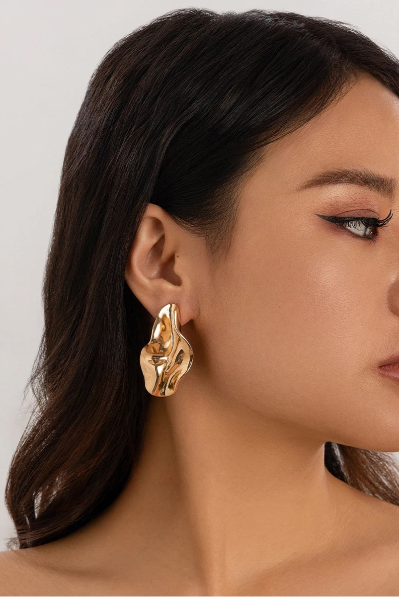 Brincos Plissados De Metal Irregular Para Mulheres, Estética Criativa, Cor Dourada, Piercing Da Orelha, Joias De Festa, Novo