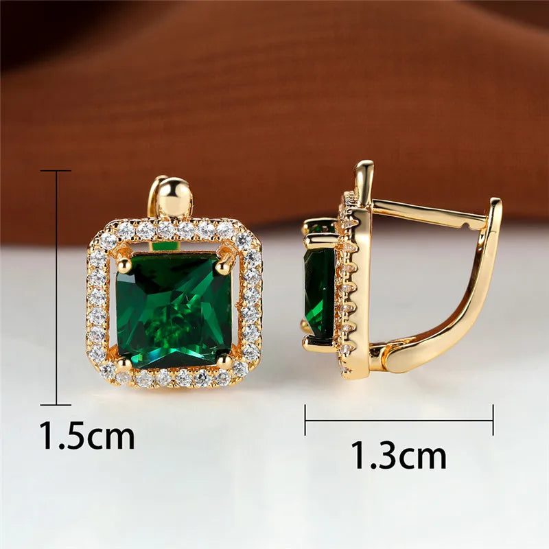 Pedra quadrada verde zircão brincos bonito feminino cristalfemininas