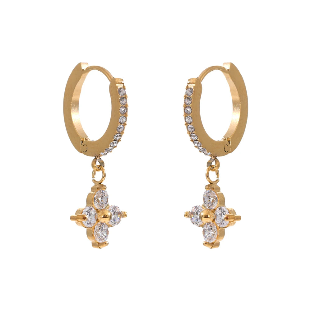 brinco zircônia cúbica coração gota de água flor brincos de argola de aço inoxidável premium joias diárias 2025