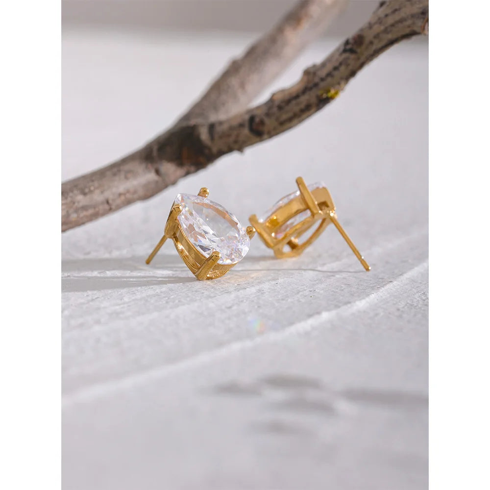 Colar delicado brilhante zircônia cúbica aço inoxidável gota de água pingente colar brincos