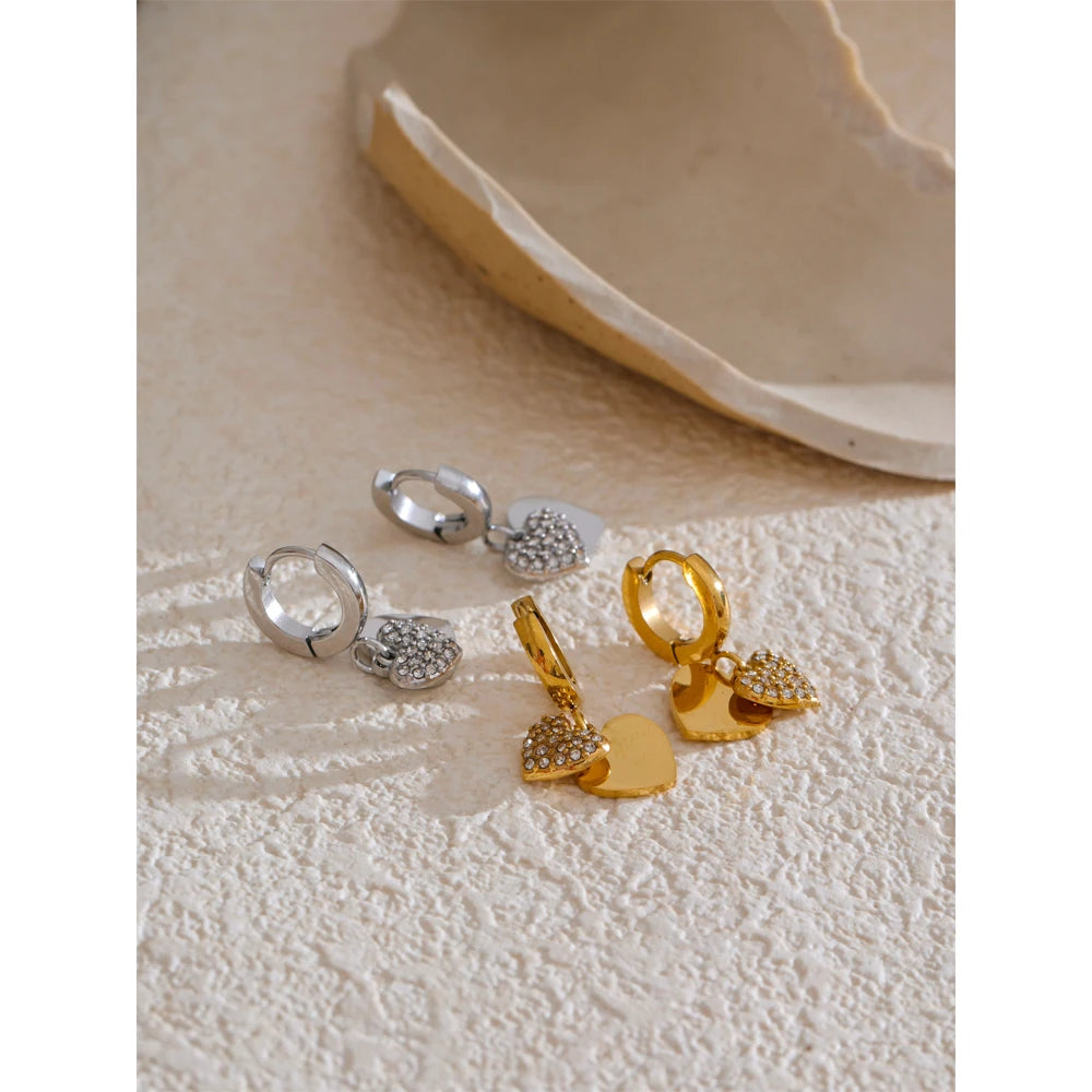 Brincos de argola coração duplo zircônia cúbica