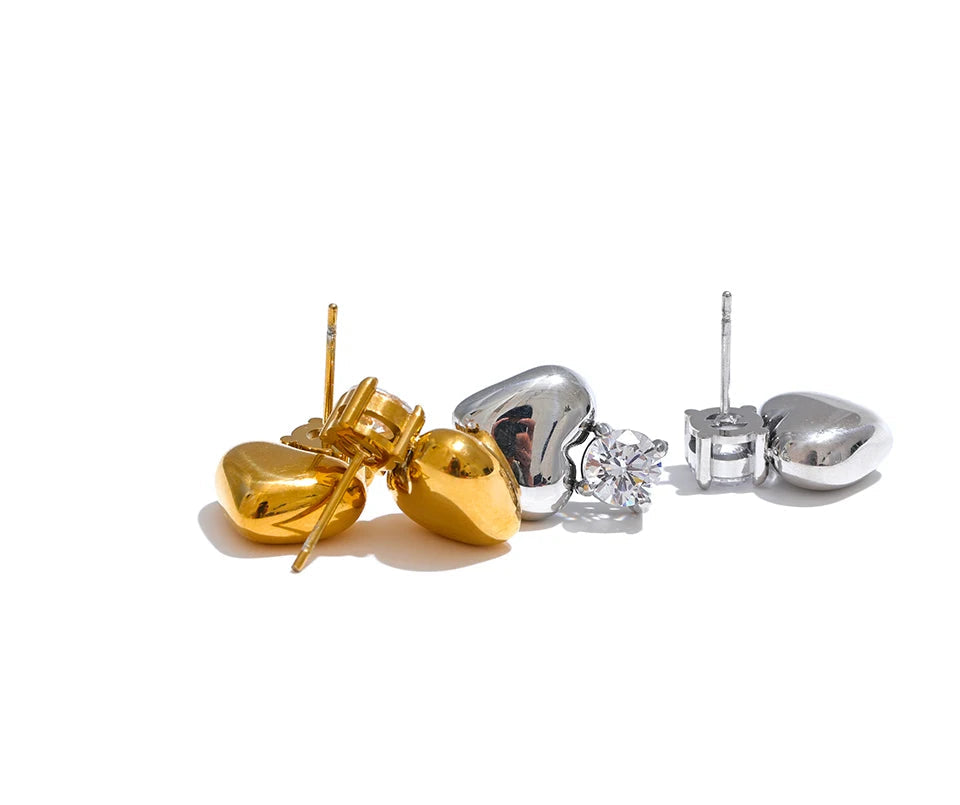 Brincos de coração com zircônia cúbica AAA brilhante hipoalergênico joias