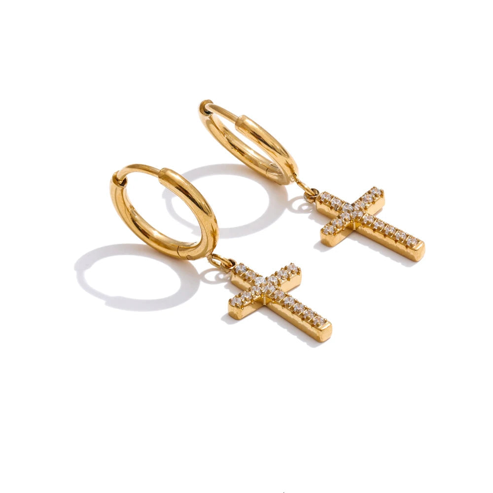 Brincos cruz para mulheres delicado aço inoxidável chique joias presente