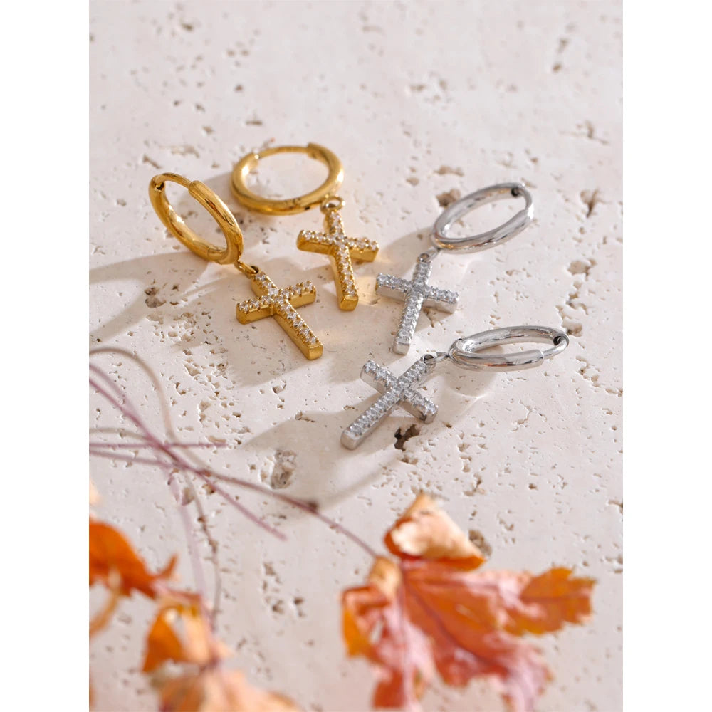 Brincos cruz para mulheres delicado aço inoxidável chique joias presente