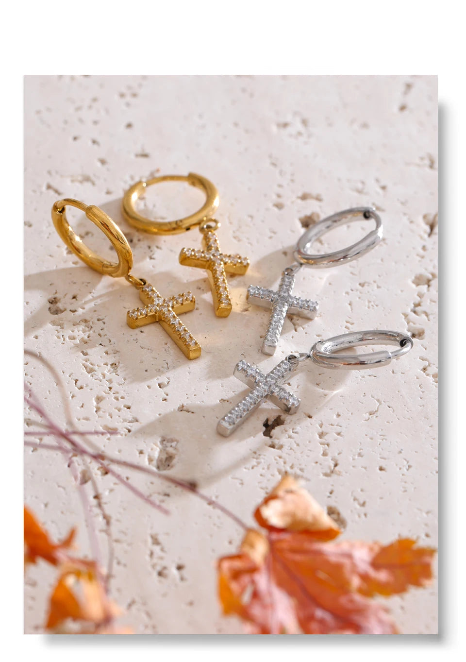 Brincos cruz para mulheres delicado aço inoxidável chique joias