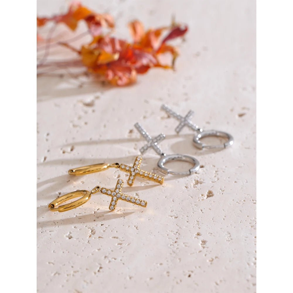 Brincos cruz para mulheres delicado aço inoxidável chique joias presente