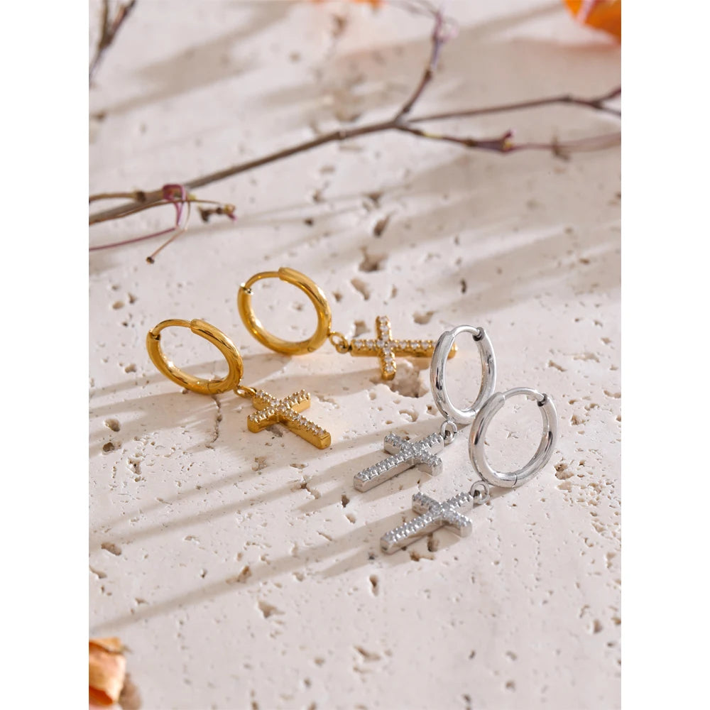 Brincos cruz para mulheres delicado aço inoxidável chique joias presente