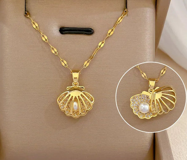 colar concha francesa para mulheres, cor dourada, zircônia, amor, coração, corrente, gargantilha, joias de casamento