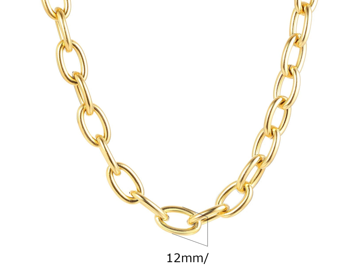 Colar robusto banhado a ouro para mulheres, gargantilha de corrente grossa oval de aço inoxidável joias minimalistas