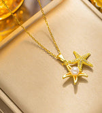 Colar Estrela do Mar dourada, zircônia, amor, corrente, gargantilha, joias de casamento
