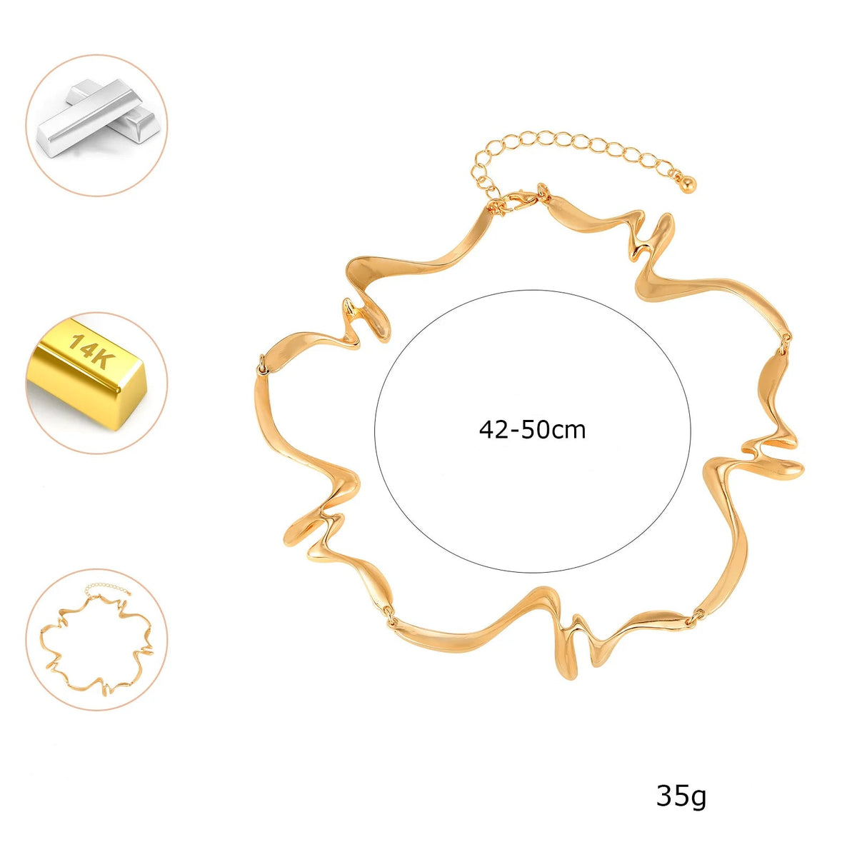 Colar punho aberto de onda para mulheres, acessórios de joias de pulseira de braço irregular ajustável