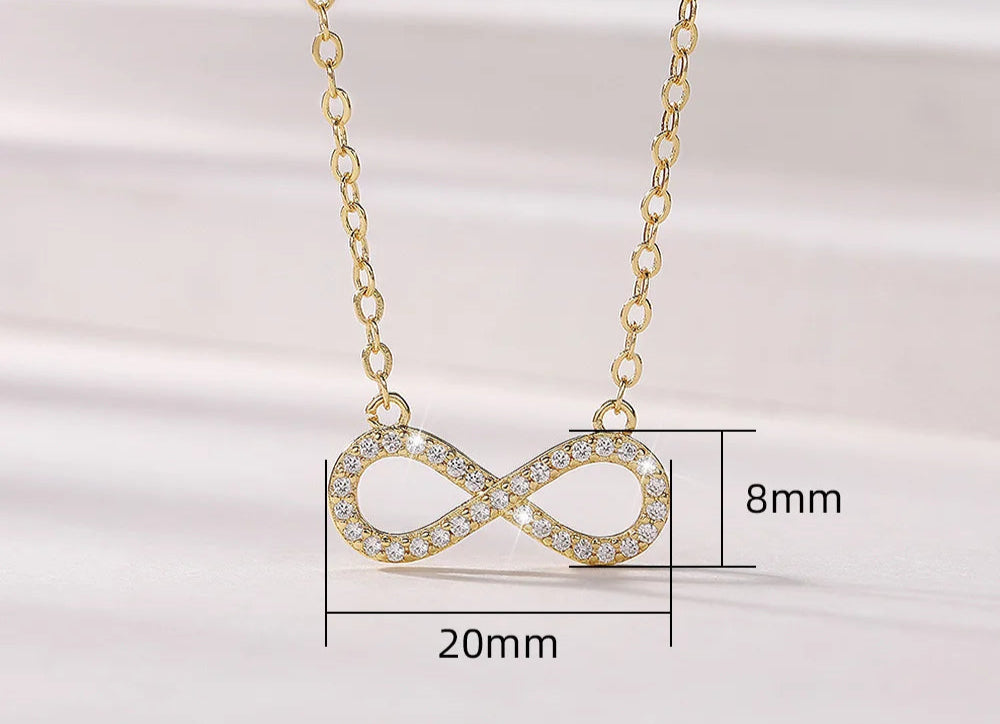 colar de correntes para mulheres, pingente figura do infinito 8 combrilhante, cor dourada, joias da moda feminina
