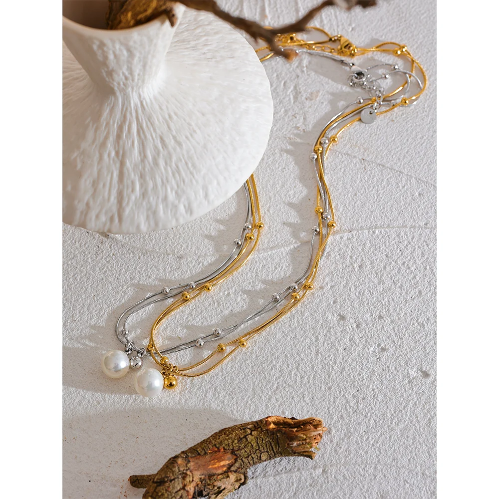 colar de pérolas de contas redondas corrente pingente colar para mulheres ouro prata cor jóias