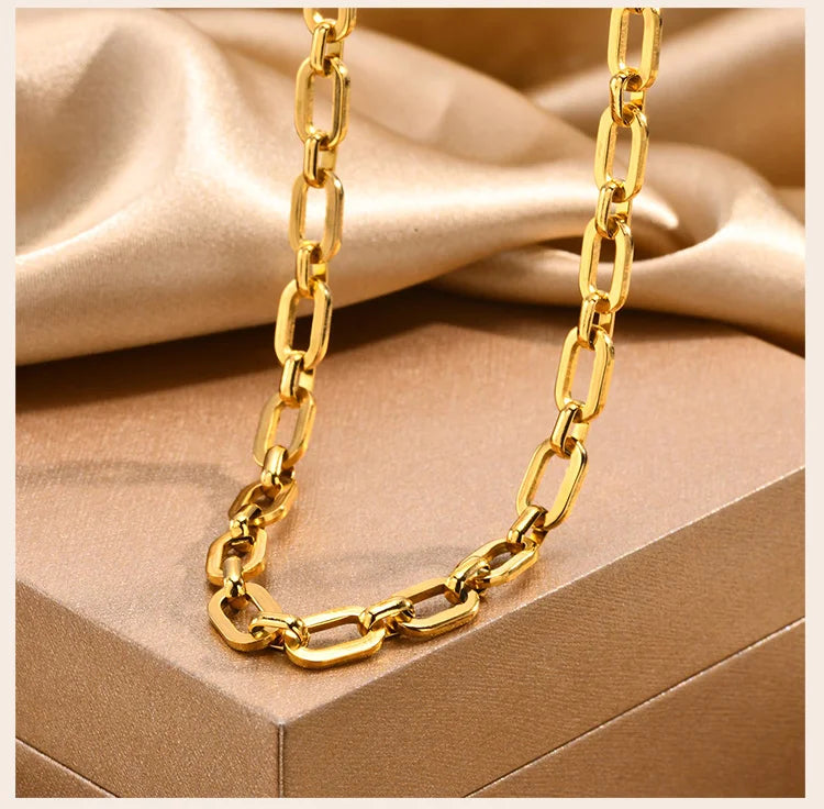 Colar robusto banhado a ouro para mulheres, gargantilha de corrente grossa oval de aço inoxidável joias minimalistas