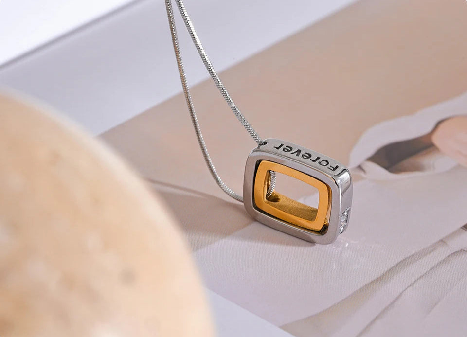 colar quadrado oco dupla camada sobreposição pingente colar zircônia cúbica