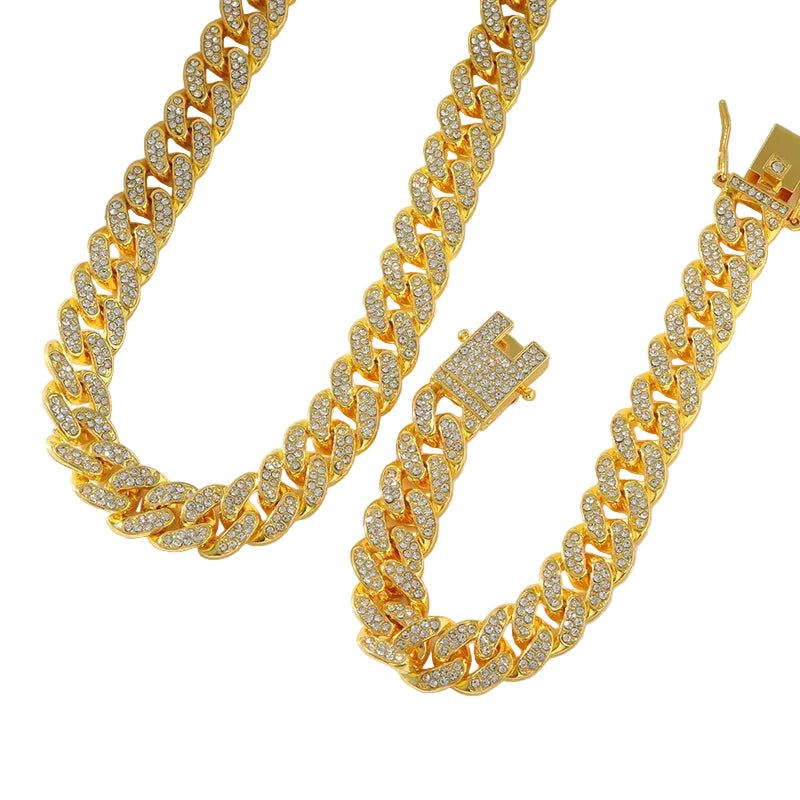 colar corrente strass colar pulseira conjunto para mulheres masculino nova moda punk 18k banhado a ouro à prova dwaterproof água conjunto de jóias