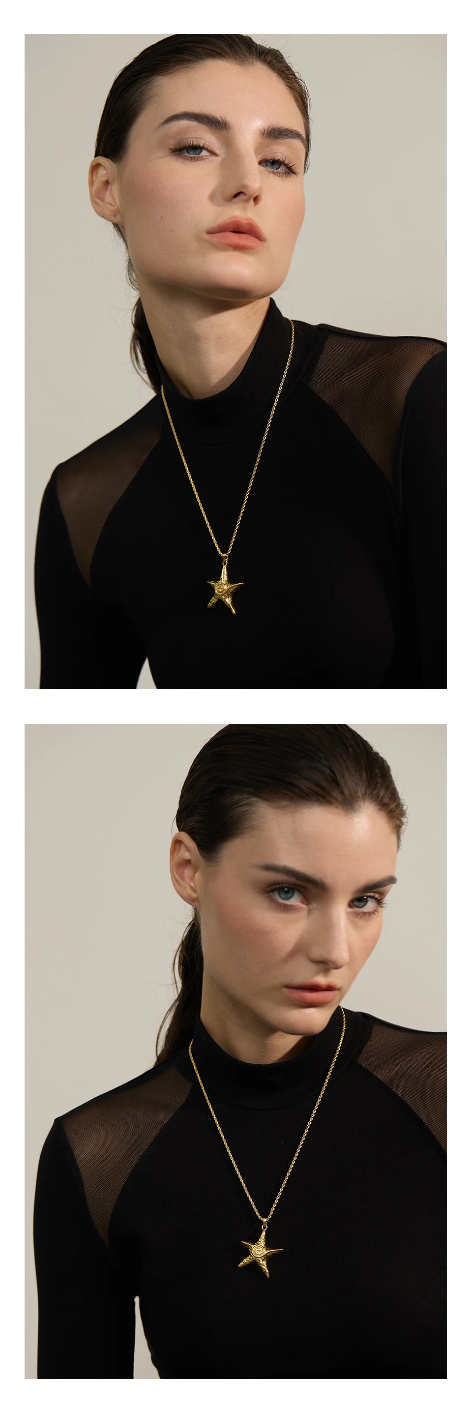 Colar com pingente de estrela do mar em aço inoxidável 316L, à prova de ferrugem, banhado a ouro 18K PVD, joias individuais para férias