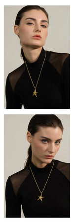 Colar com pingente de estrela do mar em aço inoxidável 316L, à prova de ferrugem, banhado a ouro 18K PVD, joias individuais para férias