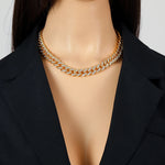 colar cubana corrente strass colar pulseira conjunto para mulheres masculino nova moda punk 18k banhado a ouro à prova dwaterproof água conjunto de jóias