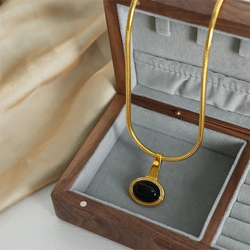 Colar de corrente de osso de cobra de aço inoxidável feminino preto pingente de contas de vidro menina colar estético acessórios de jóias neogóticas