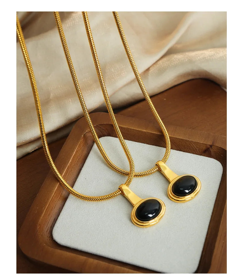 Colar de corrente de osso de cobra de aço inoxidável feminino preto pingente de contas de vidro menina colar estético acessórios de jóias neogóticas