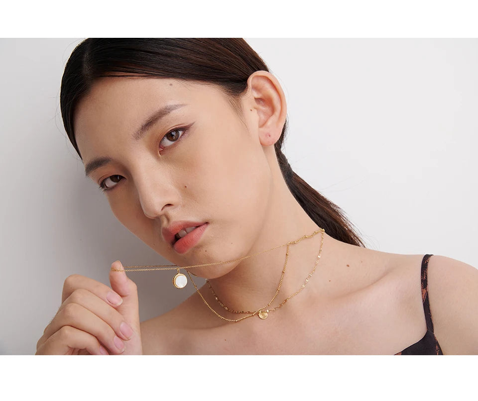 colar boêmio pingente redondo colar de aço inoxidável corrente requintado textura de metal colar feminino