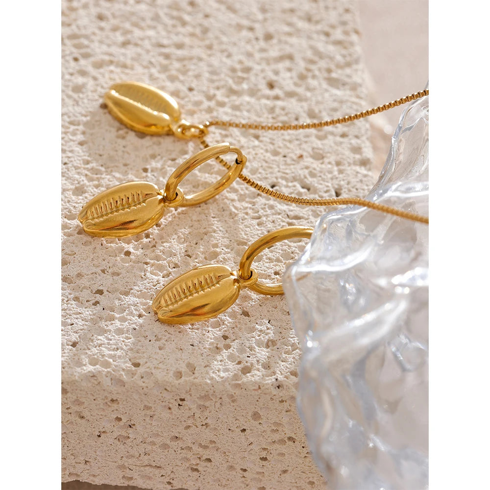 Brincos de argola colar conjunto de joias douradas da moda feminina, prevenção de alergias à prova d'água