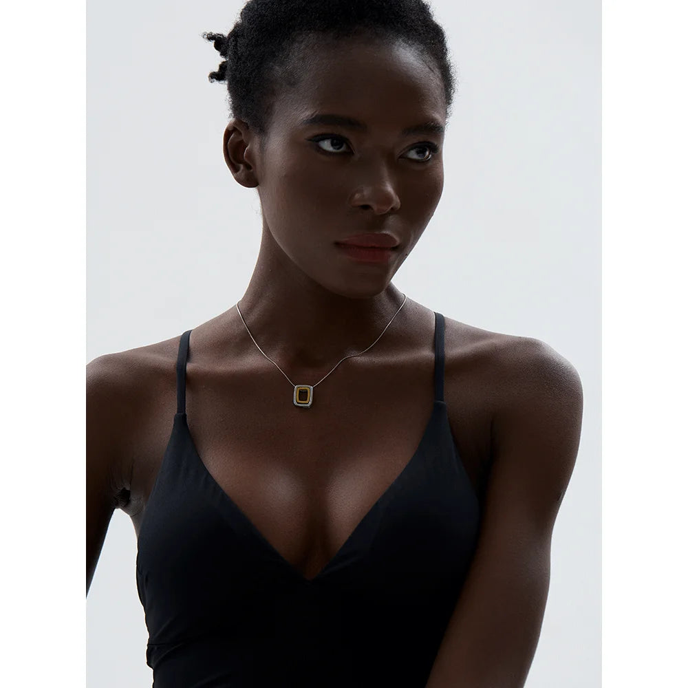 colar quadrado oco dupla camada sobreposição pingente colar zircônia cúbica