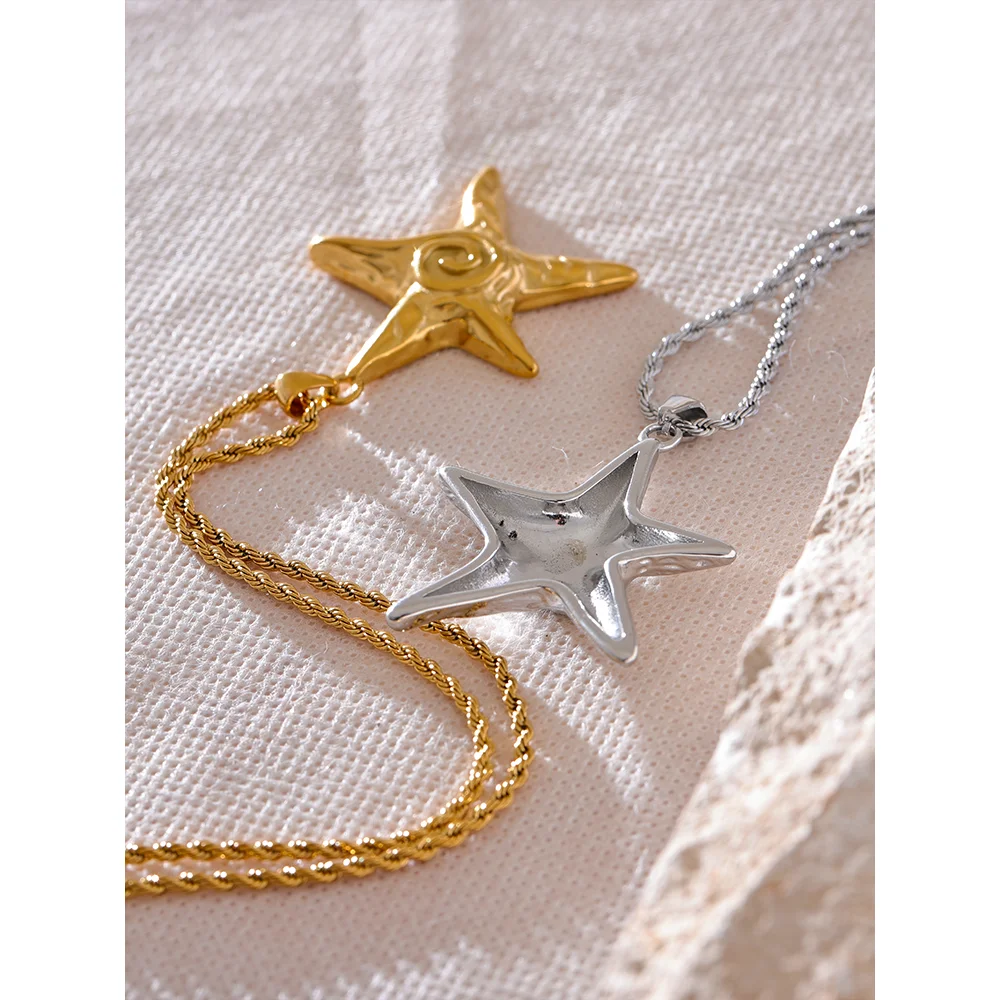 Colar com pingente de estrela do mar em aço inoxidável 316L, à prova de ferrugem, banhado a ouro 18K PVD, joias individuais para férias