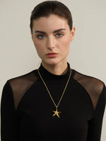 Colar com pingente de estrela do mar em aço inoxidável 316L, à prova de ferrugem, banhado a ouro 18K PVD, joias individuais para férias