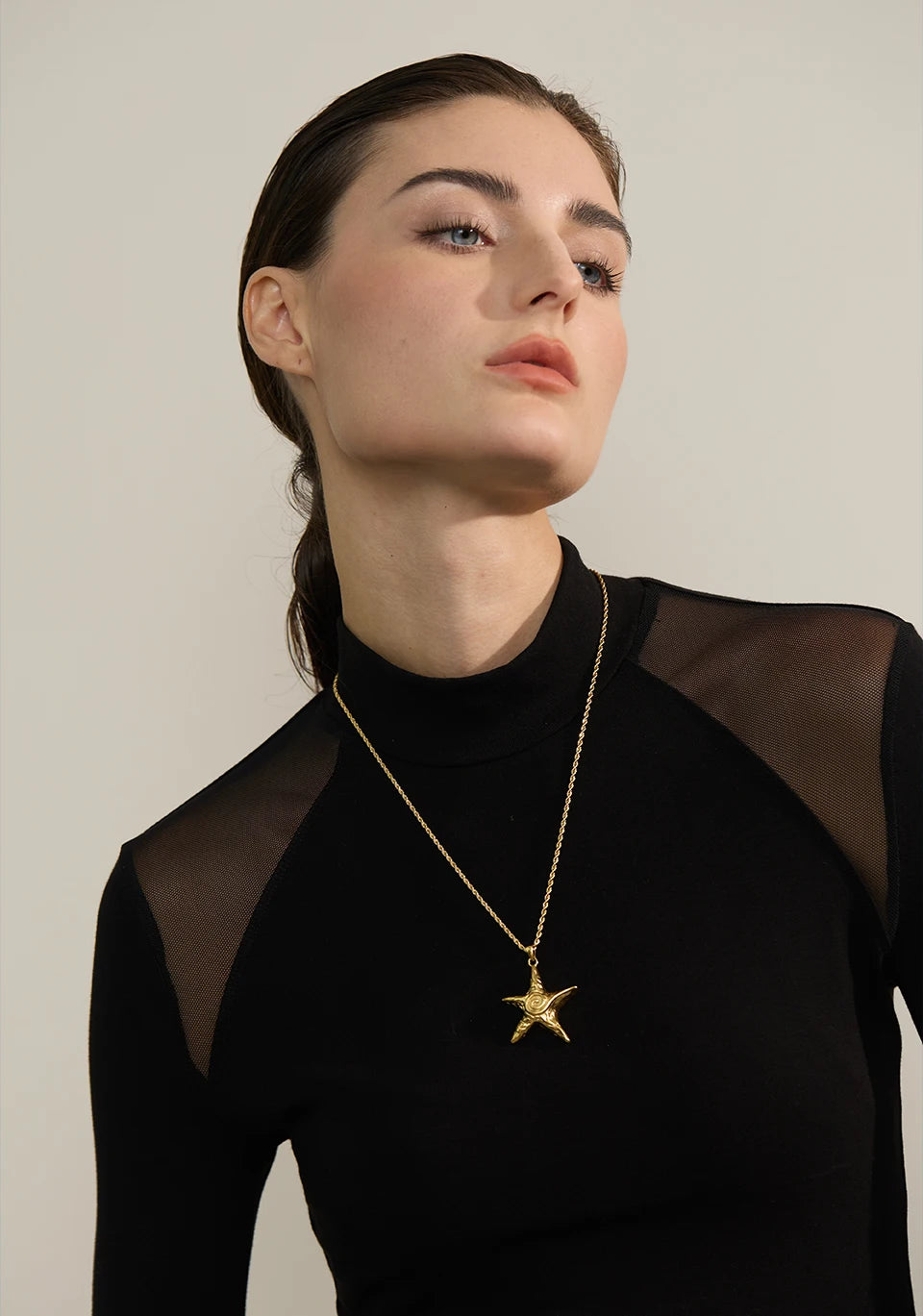 Colar com pingente de estrela do mar em aço inoxidável 316L, à prova de ferrugem, banhado a ouro 18K PVD, joias individuais para férias