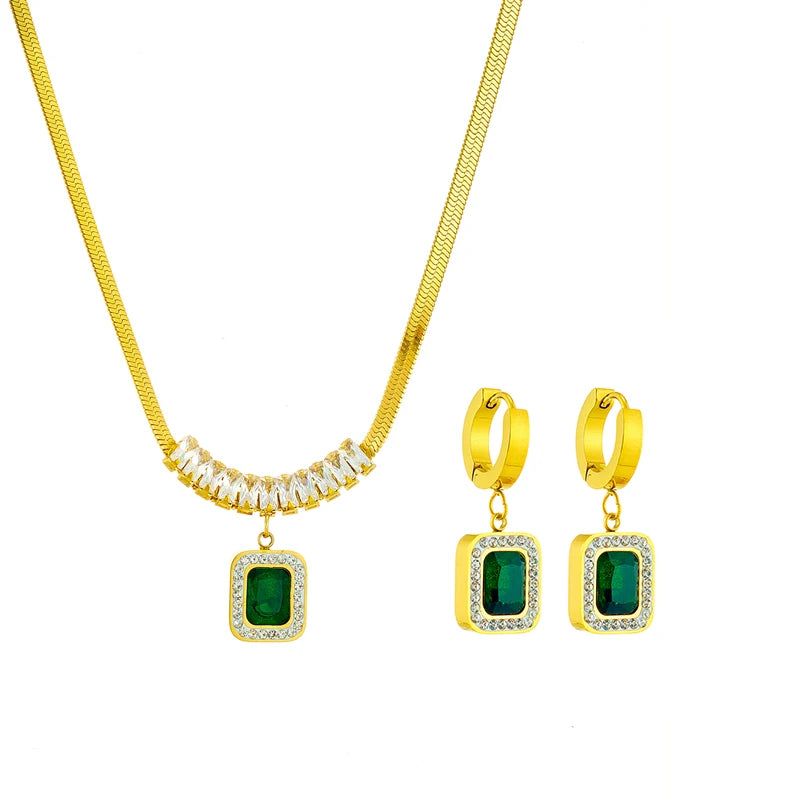colar verde cristal zircão pingente colar brincos conjunto de jóias para presentes femininos