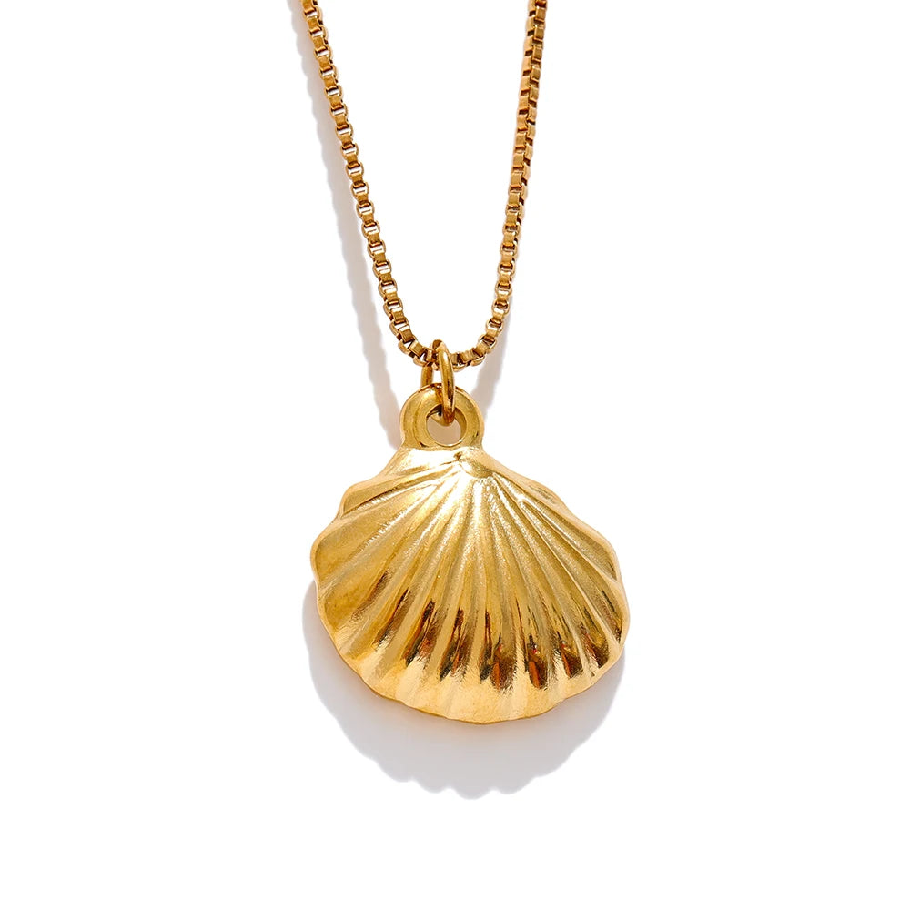 Conjunto de brincos e colar de concha de verão da moda em aço inoxidável cor dourada joias à prova d'água para mulheres