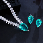 Colar e Brincos Conjunto para Mulheres, Joias Elegantes, Traje de Festa de Noivado, Verde Claro