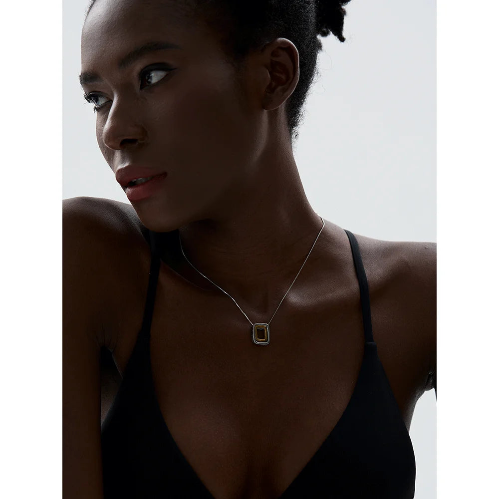 colar quadrado oco dupla camada sobreposição pingente colar zircônia cúbica