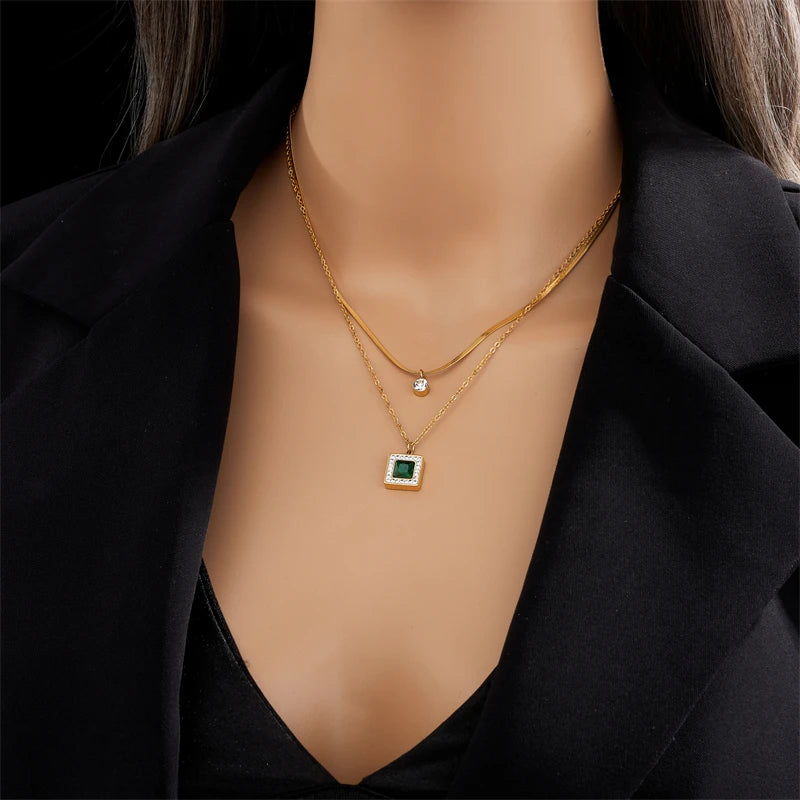 colar Verde Charme Colar e Pulseiras para Mulheres, Nova Tendência, Conjunto de Jóias Não-desbotamento