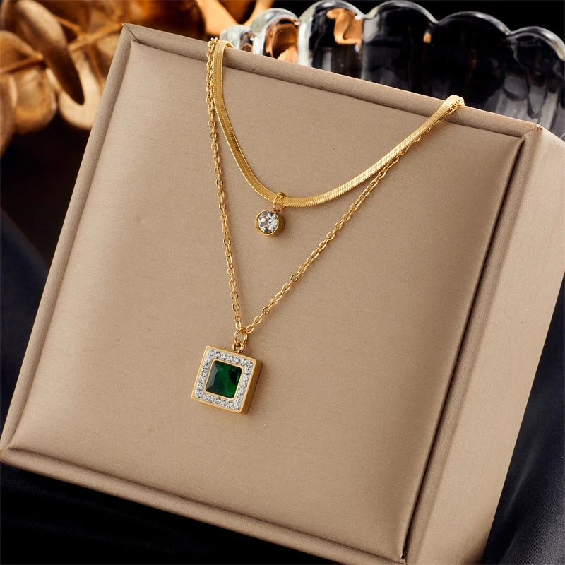 colar Verde Charme Colar e Pulseiras para Mulheres, Nova Tendência, Conjunto joia