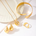 Conjunto de joias para mulheres, pulseiras de metal banhado a ouro, anel de casamento, joias clássicas da moda, brinco e colar, 4 peças